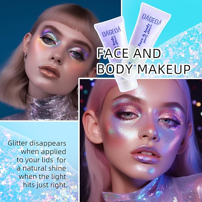 DAGEDA Sparkling Pink Body Glitter Gel, Sparkly Hair Face Glitter Makeup