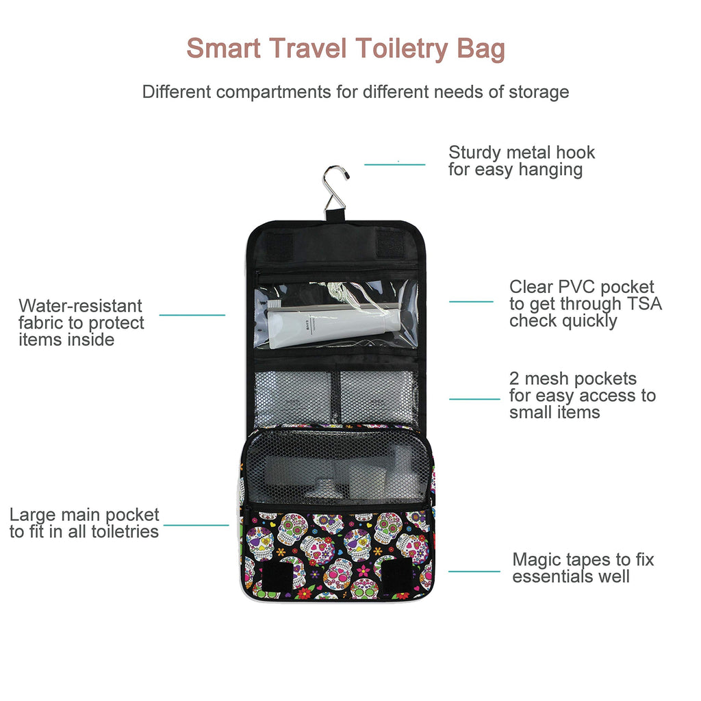 Hanging Travel Toiletry Bag Kit Makeup Case Cosmetics Organizer for Men Women (Sugar Skull)…