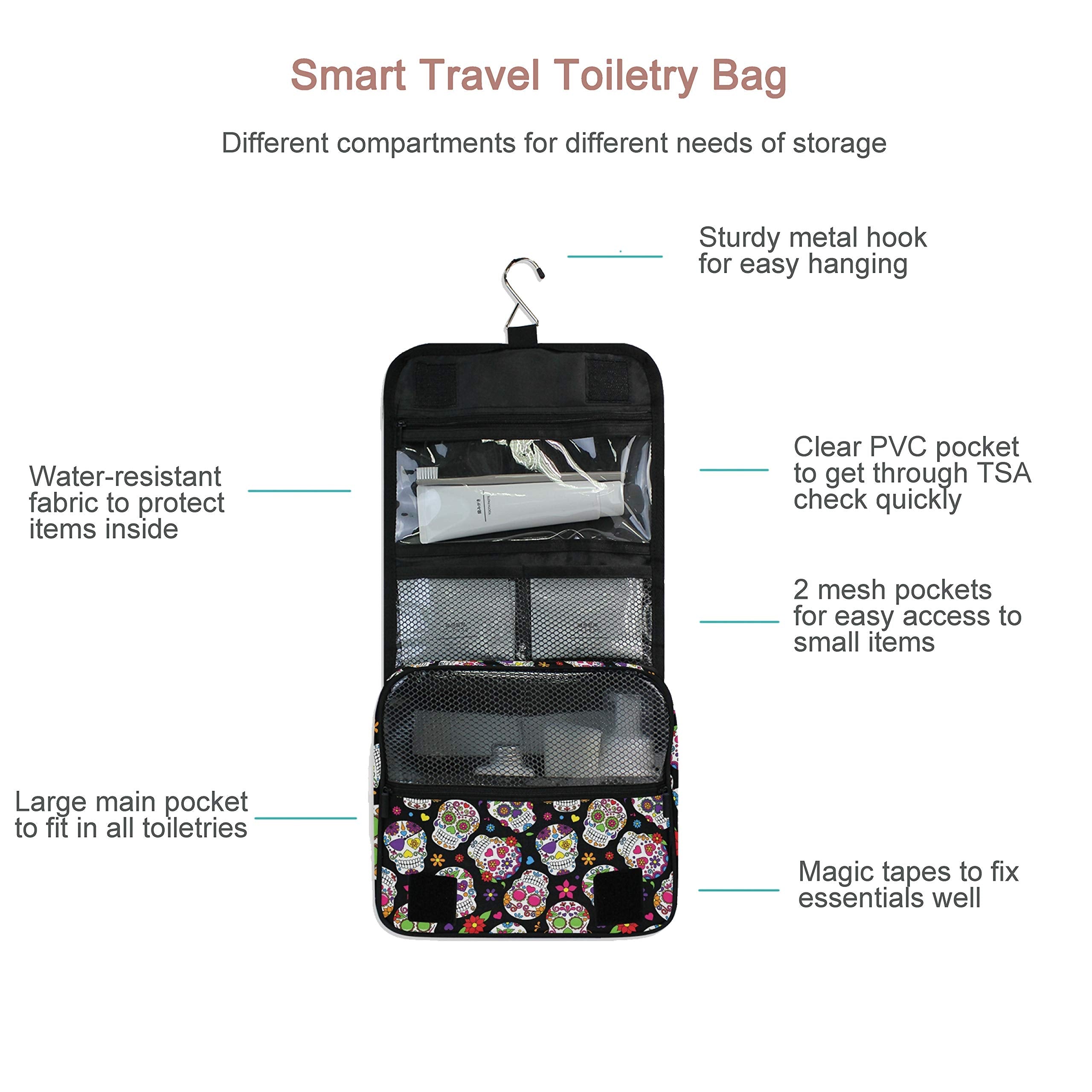 Hanging Travel Toiletry Bag Kit Makeup Case Cosmetics Organizer for Men Women (Sugar Skull)…