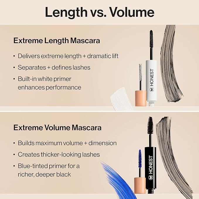 Honest Beauty 2-in-1 Extreme Length Mascara, Cruelty-Free, 0.27 fl oz, 3pk