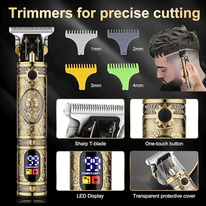 Qreeyx Professional Cordless Barber Clippers for Men - Hair Clippers Zero Gap T-Blade Trimmer Electric Foil Shaver and Nose Hair Trimmer Set, Hair Cutting Grooming Kit Ideal Gift for Men