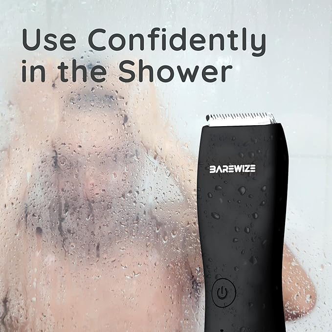 BAREWIZE Body Hair & Pubic Hair Trimmer for Men | Waterproof, USB-C Rechargeable, LED Light, Replaceable Ceramic Blade, Electric Ball Shavers, Manscape Kit, Mens Personal Groomer (Black)
