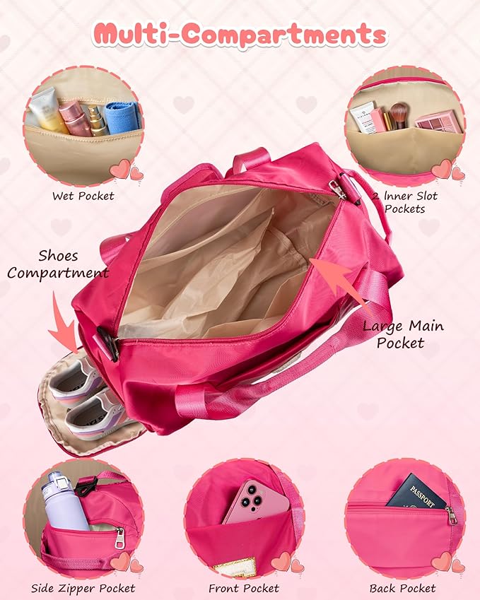 4 Year Old Girl Birthday Gift, Girls Travel Duffel Bag, Kids Initial Overnight Bags with Shoe Compartment, Customized Sport Gym Weekender Bag with Makeup Pouch, Gifts for Teens (Letter E)