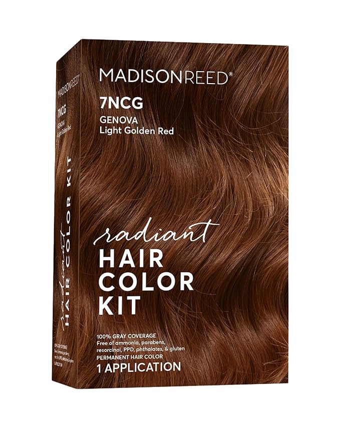Madison Reed Radiant Hair Color Kit - 7NCG Light Golden Copper (Genova Red), Salon-Quality Permanent Hair Dye, Superior Gray Coverage & Dimensional Color | PPD-Free & Ammonia-Free, 1 Pack