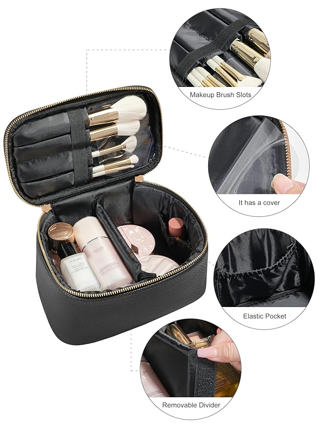 Camdeez Cosmetic Bag,ROWNYEON Makeup Bag,Portable Makeup Train Case,Travel Toiletry Bag Case Organizer for Women,Black
