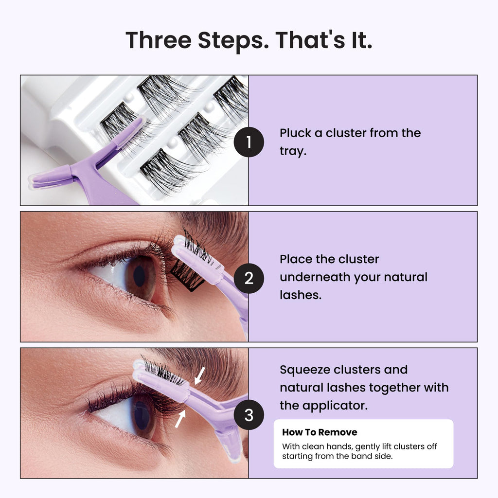 Kiss Impress Falsies Self Adhesive Eyelashes, Press On Lashes, 12mm-14mm Natural Volume Lashes, Black, No Glue Needed, Invisible Band, 36 Lash Clusters & Non-Stick Applicator - Natural