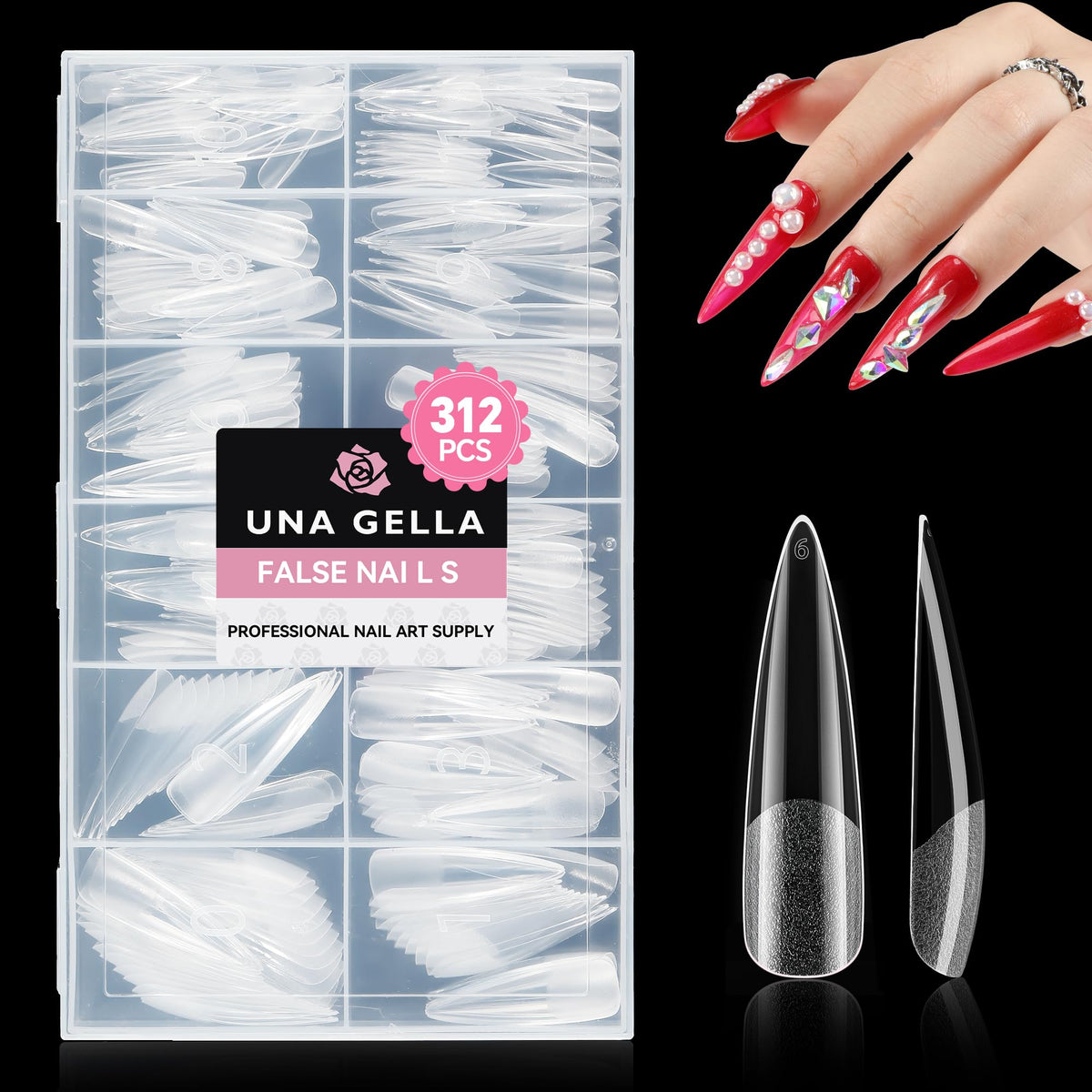 UNA GELLA XXL Stiletto Nail Tips 312pcs Pre-Shape Extra Long Stiletto Nails