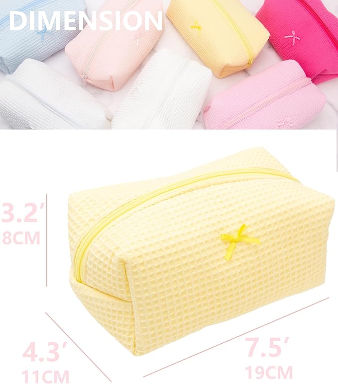 PAZIMIIK Cozy Makeup Bag for Women,Zipper Cosmetic Pouch,Waffle Yellow