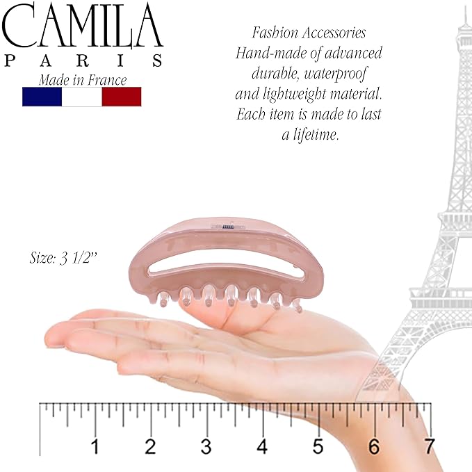 Camila Paris CP3123 French Hair Clips for Women, 3.5" Nude, Large Claw Clip Strong Hold All Day, No Damage No Slip Claw Clips for Thick Curly Wavy Fine Straight Hair, Jaw Clip Made in France