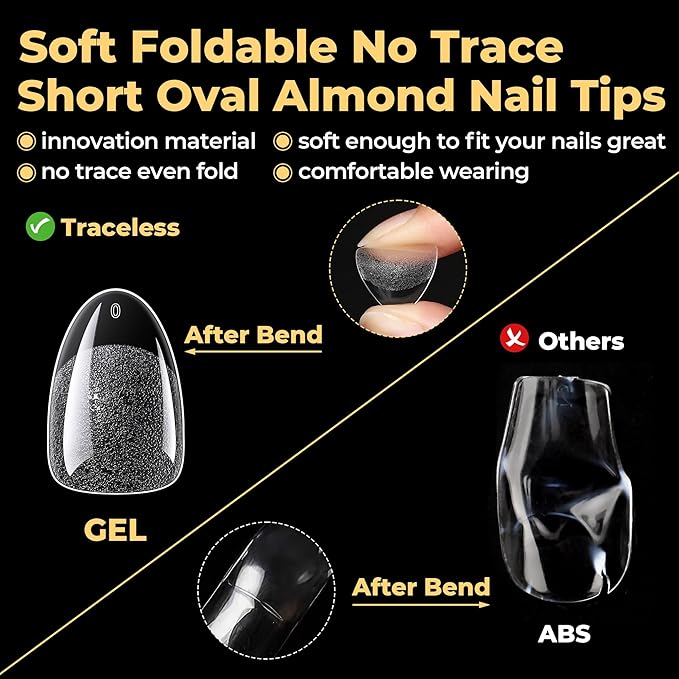 UNA GELLA 600Pcs Short Oval Almond Nail Tips, Round Almond Press on Nails