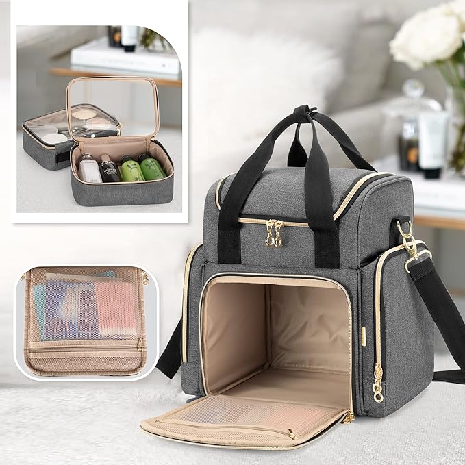 LUXJA Travel Makeup Bag with 2 Removable Makeup Cases, Gray