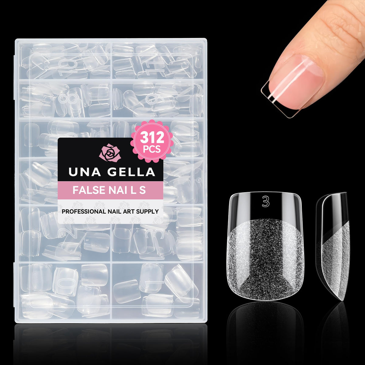 UNA GELLA Almond Nail Tips, Half Cover Almond Shape, 312PCS, 12 Sizes