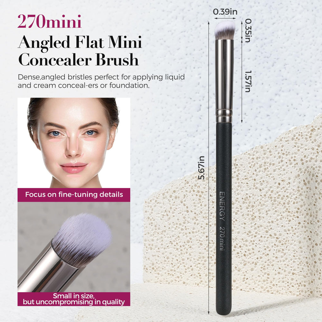 ENERGY Makeup Brush Set Professional 3pcs Foundation Concealer Detail Brushes Soft Synthetic Bristles Vegan Face Makeup Brushes for Liquid Cream Powder Flawless Blending Buffing with Travel Case