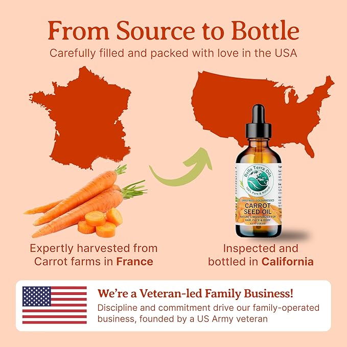 Bella Terra Oils - Natural Carrot Seed Oil 16 oz - Pure Natural Carrot Essence, Offering the Best of Vitamin C & Omega Fatty Acids, The Beacon of Natural Skin Care
