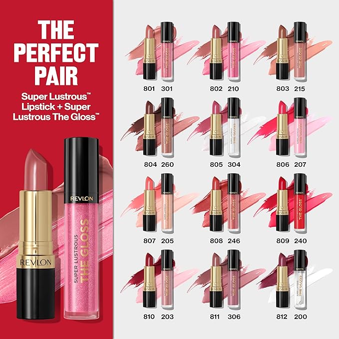 REVLON Super Lustrous Lip Gloss, Non-Sticky, Hydrating, High Shine Finish, 205 Snow Pink, 0.13 oz (Pack of 2)