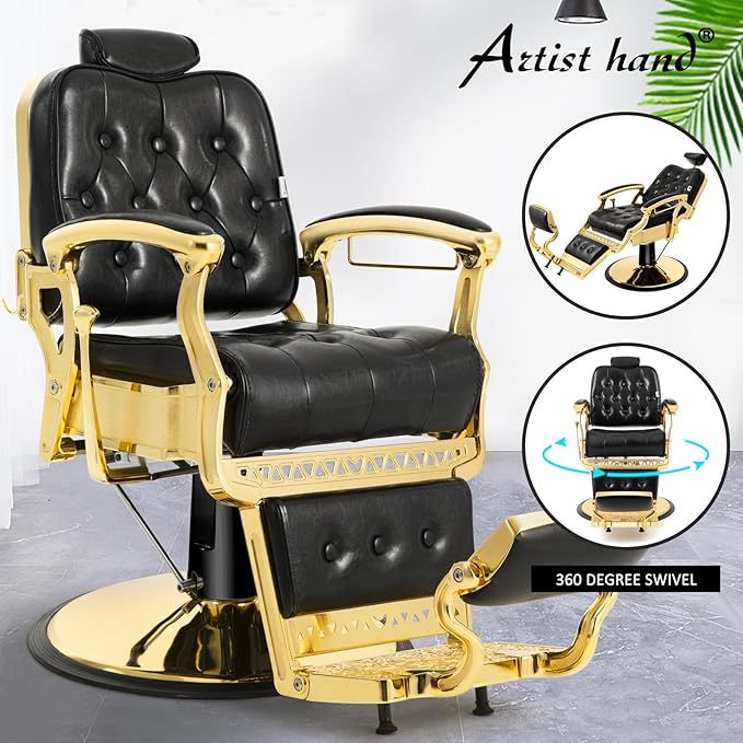 Artist hand Barber Chair Salon Chair Heavy Duty Barber Chair(Gold)