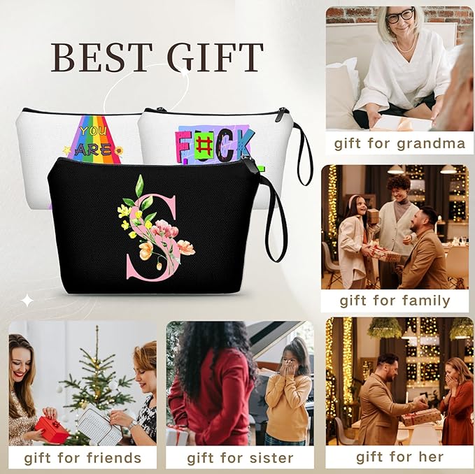 A-Z Personalized Bridesmaid Gifts, Initial Makeup Bag with Mirror, S