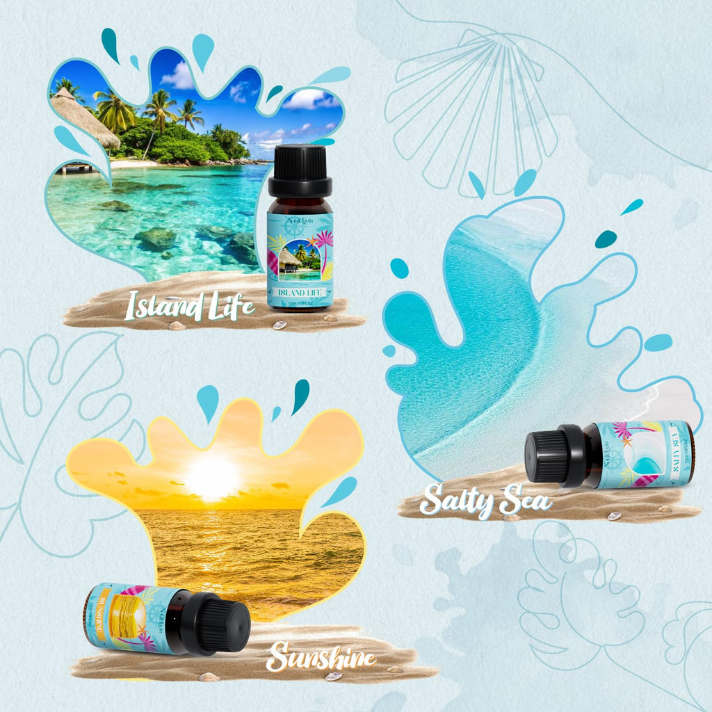 Soulorigin Beach Fragrance Oils Set, Essential Oil Gift Set for Diffuser, Summer Scent Diffuser Oil, Diffuser Scents Oil for Home-Ocean Spray, Pink Sands, Salty Sea, Pina Colada, Island Life, Sunshine