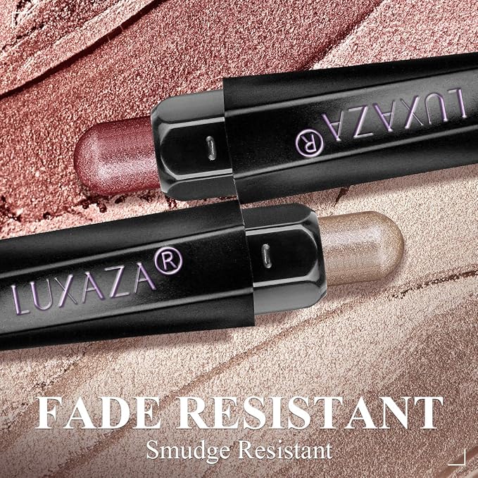 LUXAZA 6-Piece Matte and Shimmer Cream Eyeshadow Pencil Set, Waterproof Long Lasting Highlighter Stick, Champagne Rose Pink