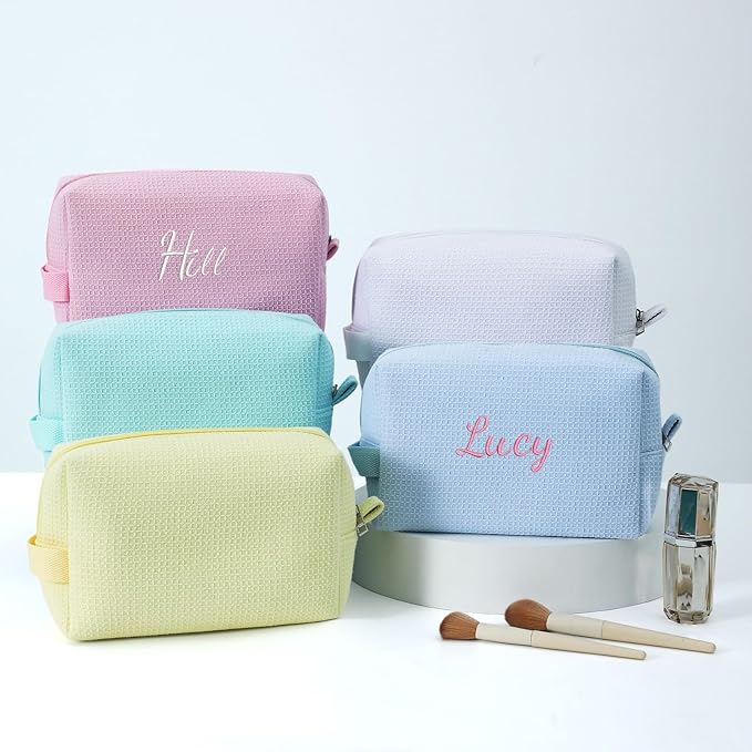 DYSHAYEN Small Waffle Makeup Bag for Travel, Pink