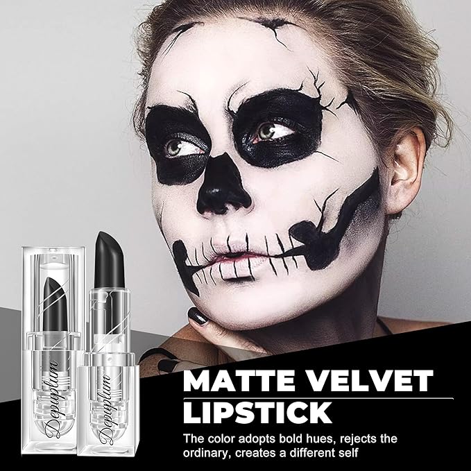 Depuplum Halloween Black Lipstick Matte Goth Face Body Painting for Women