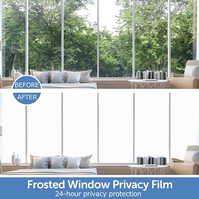 HIDBEA Frosted Window Privacy Film, Frosted White, 23.6 x 157.5 Inch