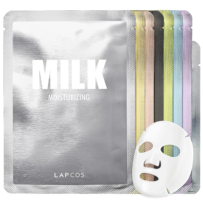 LAPCOS K Beauty Daily Sheet Face Mask Variety Pack 7+1 Version 1, Pack of 8
