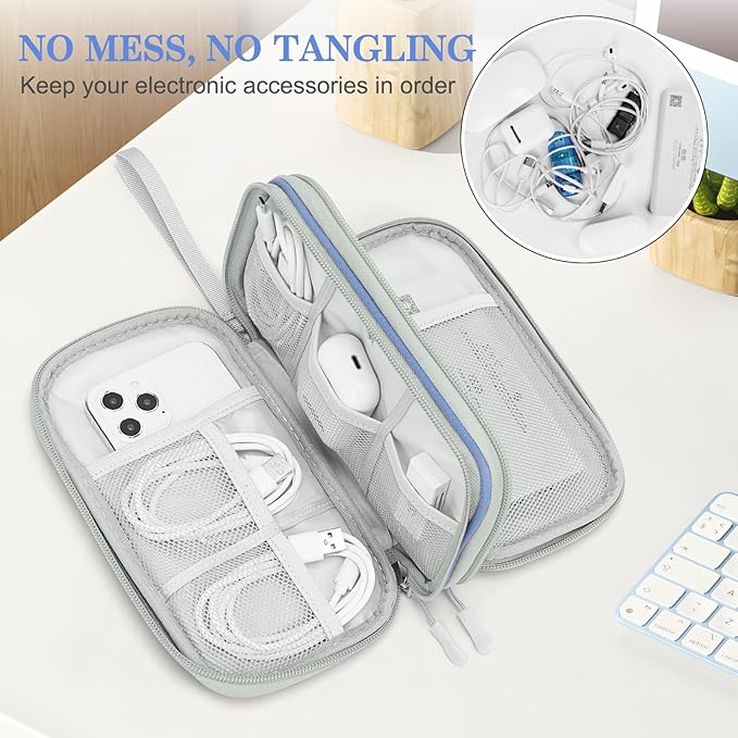 FYY Electronic Organizer, Travel Tech Pouch Bag, Medium, Blue Quilted