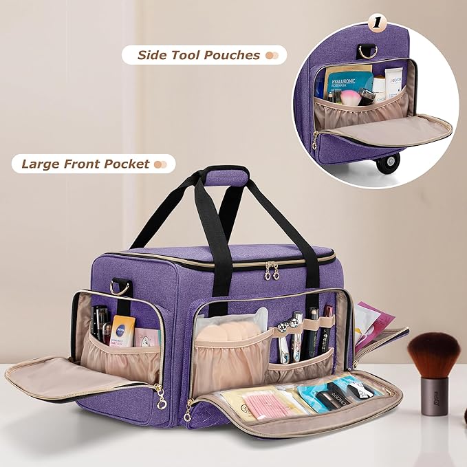 LUXJA Rolling Makeup Case with 3 Removable Makeup Bags and 1 Brush Holder