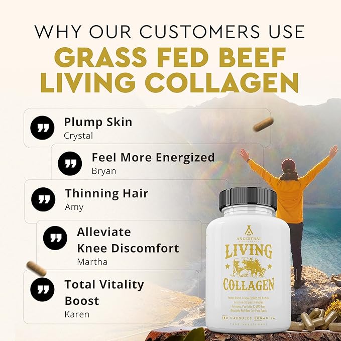 Ancestral Supplements Grass Fed Beef Living Collagen Capsules, 180 Ct