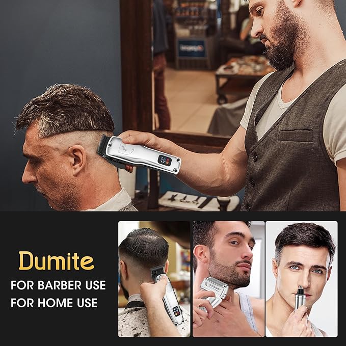 Dumite Hair Clippers for Men,4 in 1 Professional Hair Clippers T-Blade Trimmer Electric Foil Shaver Nose Hair Trimmer Set,Cordless Barber Hair Cutting Men’s Grooming Kit LCD Display Gifts (Silver)