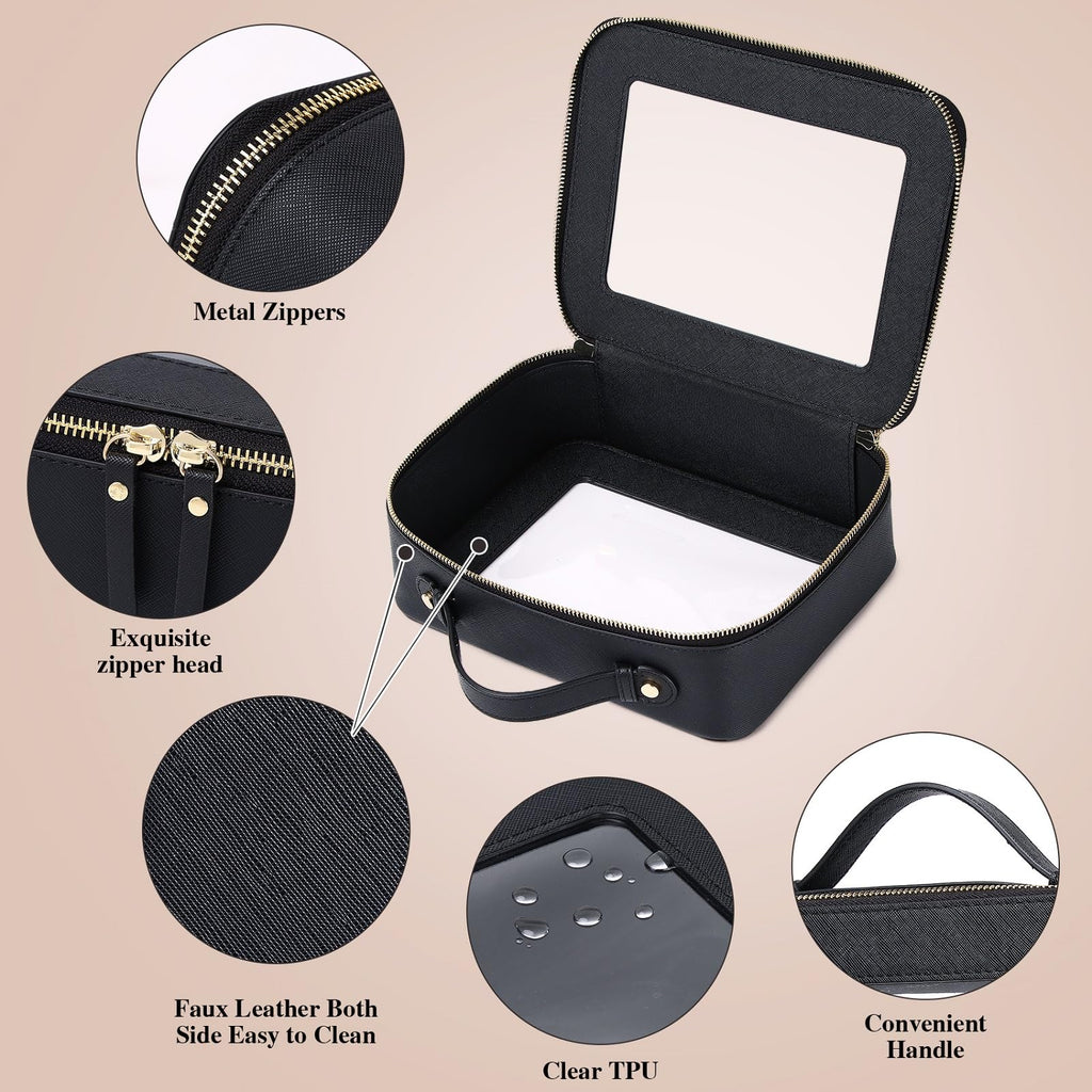Pinkmik Clear Makeup Bag Waterproof Travel Case for Cosmetics and Toiletries Women's Purse Organizer and Clear Car Bag with Zipper (Black, L+M+MINI)