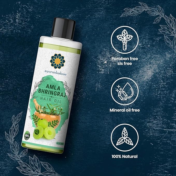 AYURVEDASHREE Hair Oil, 200 ml with Amla, Bhringraj, Brahmi, Methi, Shikakai, Neem, Henna, Pine, Clove, Eucalyptus & Citronella Oil