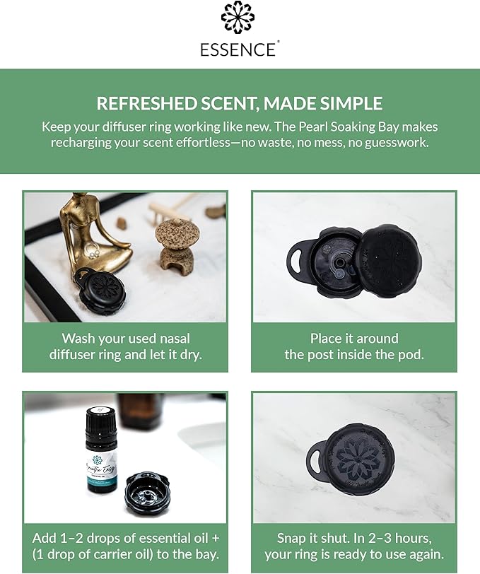 Essence Pearl Travel Case | Bergamot Essential Oil | Aromatherapy Nasal Diffuser & Essential Oil Carrying Case | Refreshing Citrus Scent | Travel-Friendly Kit | Black Pod