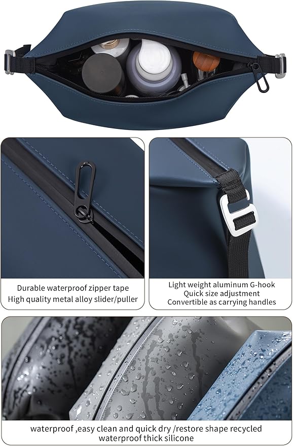 Onbagway 6"x 11" 6L Large Silicone Toiletry Bag,Waterproof Leakproof Foldable Travel Organizer,Dopp Kit Alternative for Men & Women,Navy Bule