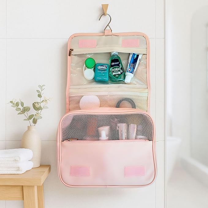 Personalized Vegan Leather Travel Toiletry Bag for Women, Water Resistant Hanging Toiletry Organizer with Hook, Custom Name Gift, Bridesmaid Wedding Travel Gift, Birthday Gift for Her, Mothers day