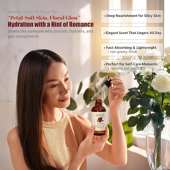 Soothing House Rose Body Oil, Moisturizing Body Oil for Soft Skin and Dry Skin With Jojoba, Olive, Vitamin E & Rose Oil, 4 oz