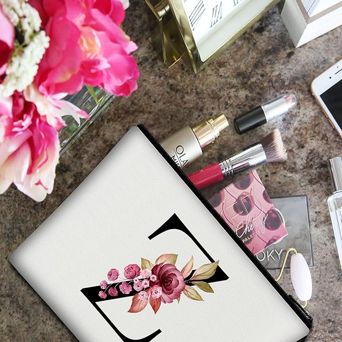 Vavabox A-Z Personalized Makeup Bag, Birthday Gifts for Women Mom, Gifts for Best Friend, Bride Bridesmaid Cosmetic bag (Z, 01-White)