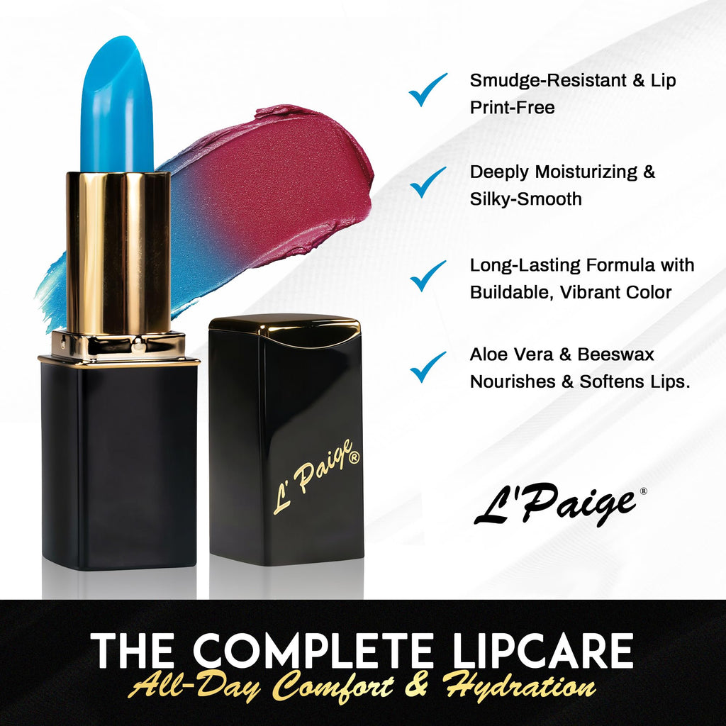 L'Paige pH Color-Changing Blue Lipstick | Blue to Deep Pink Burgundy Transformation | Aloe Vera Moisturizing Formula | Long-Lasting Lip Stain-Like Color | Shade LBL
