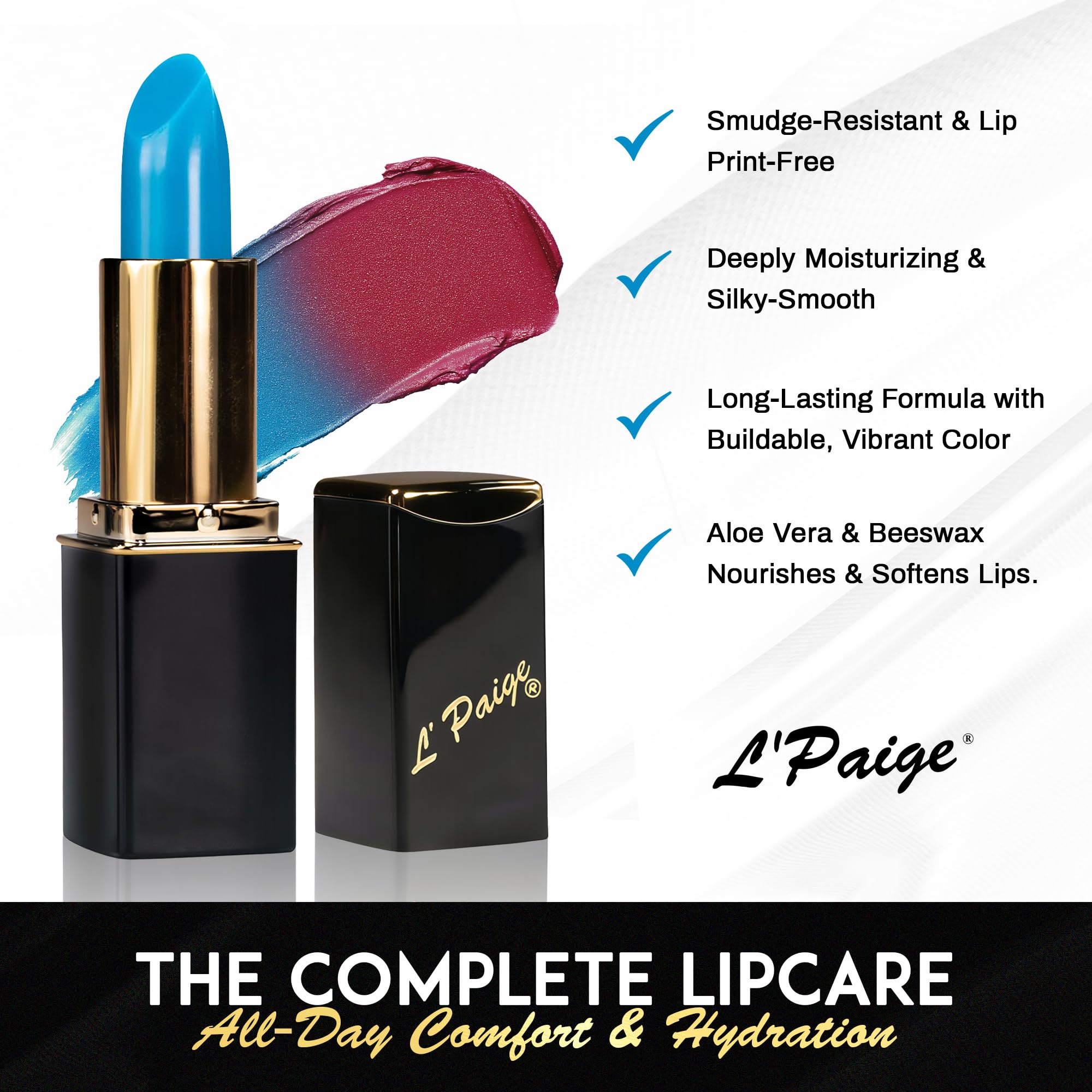 L'Paige pH Color-Changing Blue Lipstick | Blue to Deep Pink Burgundy Transformation | Aloe Vera Moisturizing Formula | Long-Lasting Lip Stain-Like Color | Shade LBL