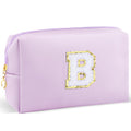 URSKYTOUS Gifts for Girls Initial Makeup Bag Personalized Cosmetic Bag with Zipper Cute Travel Toiletry Bag Waterproof PU Preppy Makeup Pouch Birthday Gift for Teen Girls Women(Purple B)
