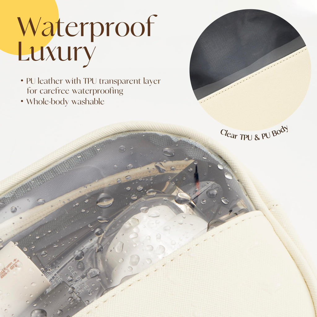 Vacfulliven Clear Makeup Bag for Travel, Mini Waterproof Cosmetic Organizer with Zipper, Portable Transparent Toiletry Bag for Women & Men (6.7x6 Inch) - Fits Makeup, Skincare, Jewelry (White)