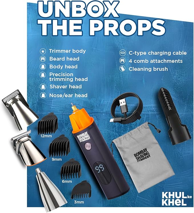 Bombay Shaving Company 11-in-1 All-in-One | Beard Trimmer for Man | Hair Trimmer for Men | Body Hair | IPX6, 90 Min runtime Type C Charging | Gift for Men Husband Father