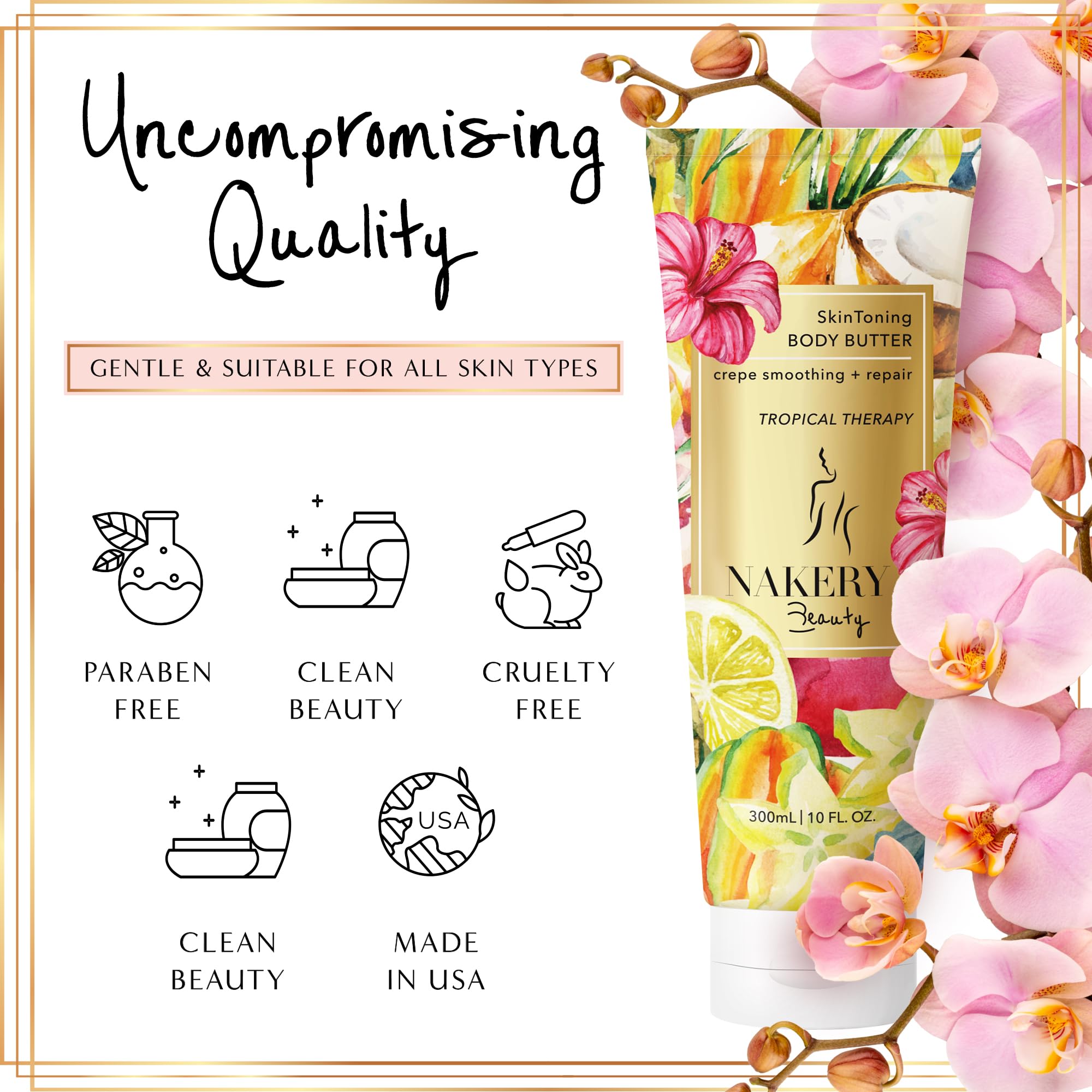 NAKERY Body Butter Anti Aging Moisturizer - Body Cream Skin Tightening Cream & Neck Firming Cream, Moisturizing Cream & Neck Tightening Cream for Body & Face Cream for Dry Skin 300ml(Tropical Therapy)