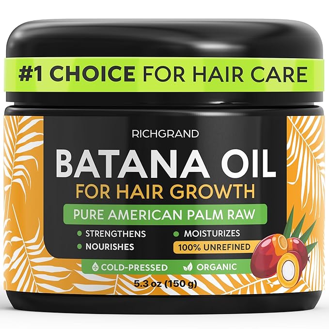 RICHGRAND Batana Oil for Hair Growth & Skin - 100% Raw Unrefined Batana Butter from Honduras - Multipurpose Body Moisturizer - Natural Cold Pressed Oil for Scalp, Split Ends & Dryness (5.3 oz)