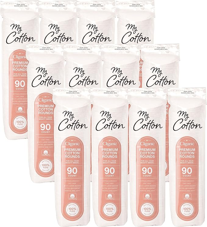 My Cotton Premium Cotton Rounds Bulk (1080 Count) | Makeup Remover Pads, Hypoallergenic, Lint-Free | 100% Pure