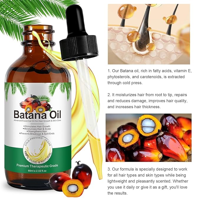 Akeeronn Batana Oil for Hair Growth,60ml 100% Pure Natural Cold Pressed Organic Oil,Promotes Hair Growth for Men & Women,Hydrating & Repairing Dry,Damaged Hair Skin Care,Enhances Hair & Skin Radiance
