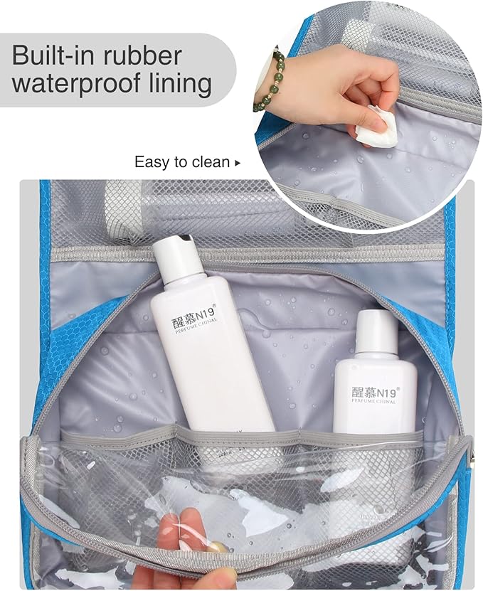 Relavel Travel Hanging Toiletry Bag for Women Men with Hanging Hook, Blue
