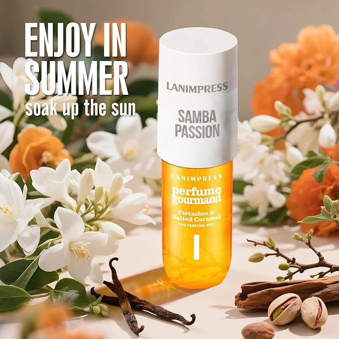 LANIMPRESS 3 FL OZ Hair and Body Fragrance Mist, Eau De Parfum for Women,Irresistible Sunshine Perfume No.1, Gourmand Floral Scent– With Notes of Pistachio, Caramel Vanilla,Travel Size Body Spray