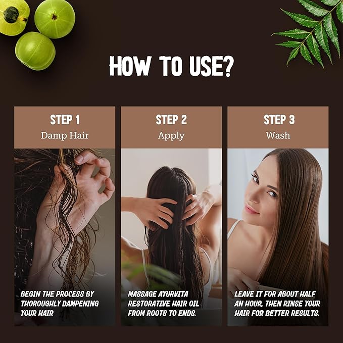 AyurVita Restorative Hair Oil - Amla for Strengthening & Neem for Preventing Dryness and Dandruff - For Dry, Damaged Hair Growth - For Men & Women - 2 fl oz